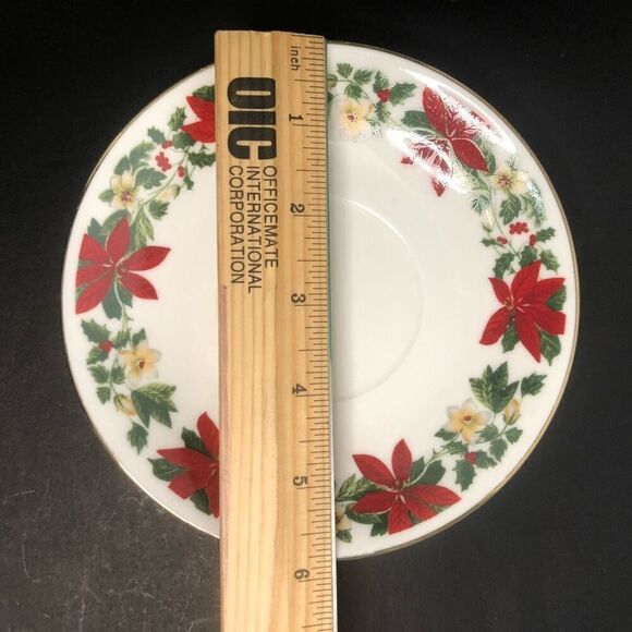 gibson home poinsettia hoilday saucer only replacement piece christmas gold trim - Picture 2 of 4